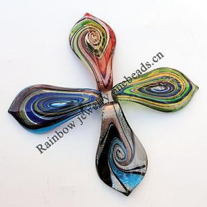 Silver Foil lampwork Pendant, Leaf 31x61x8mm Hole:About 6mm, Box Size:200x200x14mm, Sold by Box