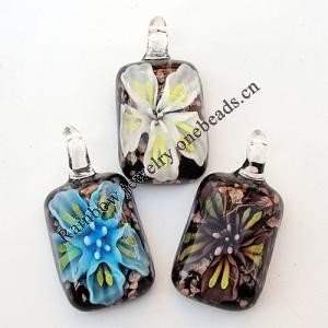 Inner Flower lampwork Pendant, Rectangle 25x48x13mm Hole:About 5mm, Box Size:150x130x25mm, Sold by Box