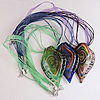 17-inch Lampwork Necklace, Wax Cord & Organza Ribbon Transparent, Leaf 70x41x9mm, Sold by Strand