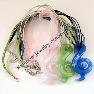 17-inch Lampwork Necklace, Wax Cord & Organza Ribbon Transparent, Elephant 59x42x12mm, Sold by Strand