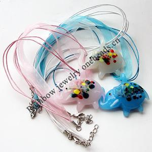 17-inch Lampwork Necklace, Wax Cord & Organza Ribbon Transparent, Elephant 59x42x12mm, Sold by Strand