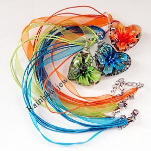 17-inch Inner Flower lampwork Necklace, Wax Cord & Organza Ribbon Transparent, Heart 37x42x18mm, Sold by Strand