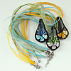 17-inch Inner Flower lampwork Necklace, Wax Cord & Organza Ribbon Transparent, Leaf 27x50x13mm, Sold by Strand