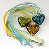 17-inch lampwork Necklace, Wax Cord & Organza Ribbon Transparent, Heart 37x40x14mm, Sold by Strand