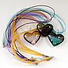 17-inch lampwork Necklace, Wax Cord & Organza Ribbon Transparent, Heart 39x42x14mm, Sold by Strand