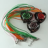 17-inch Inner Flower lampwork Nacklace, Wax Cord & Organza Ribbon Transparent, Heart 39x47x16mm, Sold by Strand