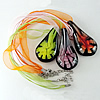 17-inch Inner Flower lampwork Nacklace, Wax Cord & Organza Ribbon Transparent, Leaf 32x65x14mm, Sold by Strand