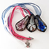 17-inch Inner Flower lampwork Nacklace, Wax Cord & Organza Ribbon Transparent, Leaf 30x57x13mm, Sold by Strand