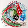 17-inch Gold Sand & Silver Foil lampwork Nacklace, Wax Cord & Organza Ribbon Transparent, Leaf 31x58x9mm, Sold by Strand