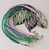 17-inch Gold San & Silver Foil lampwork Nacklace, Wax Cord & Organza Ribbon Transparent, Leaf 33x61x10mm, Sold by Strand