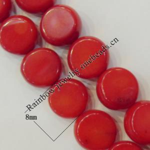 Coral Beads，Flat Round Size:about 8x5mm Hole:0.1mm, Sold by Kg