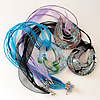 17-inch Silver Foil lampwork Nacklace, Wax Cord & Organza Ribbon Transparent, Teardrop 40x54x12mm, Sold by Strand