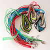 17-inch Silver Foil lampwork Nacklace, Wax Cord & Organza Ribbon Transparent, Leaf 31x61x8mm, Sold by Strand