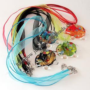 17-inch lampwork Nacklace, Wax Cord & Organza Ribbon Transparent, Elephant 46x37x9mm, Sold by Strand