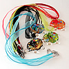 17-inch lampwork Nacklace, Wax Cord & Organza Ribbon Transparent, Elephant 46x37x9mm, Sold by Strand