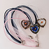 Inner Flower lampwork Nacklace, Wax Cord & Organza Ribbon Transparent, Heart 29x37x12mm, Sold by Strand