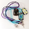 Inner Flower lampwork Nacklace, Wax Cord & Organza Ribbon Transparent, Rectangle 25x48x13mm, Sold by Strand