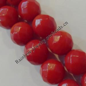 16-Inch Coral Beads，Faceted Round Size:about 4mm Hole:0.1mm, Sold by Strand