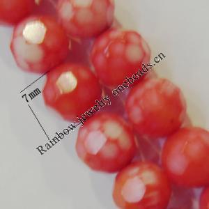 16-Inch Coral Beads，Faceted Round Size:about 7mm Hole:0.1mm, Sold by Strand