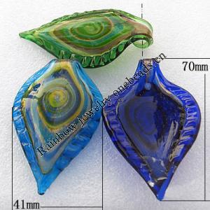 Lampwork Pendant, Leaf 70x41x9mm Hole:About 7mm, Sold by PC