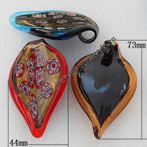 lampwork Pendant, Leaf 73x44x7mm Hole:About 8mm, Sold by PC