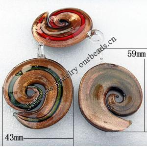 Gold Sand lampwork Pendant, Helix 59x43x6mm Hole:About 7mm, Sold by PC
