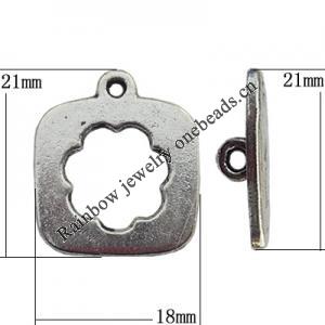 Clasp Zinc Alloy Jewelry Findings Lead-free, Loop:18x21mm, Bar:21x5mm Big Hole:2mm Small Hole:1.5mm, Sold by Bag