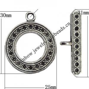 Clasp Zinc Alloy Jewelry Findings Lead-free, Loop:25x30mm, Bar:31x6mm Big Hole:3mm Small Hole:2mm, Sold by Bag