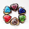 Inner Flower lampwork Pendant, Heart 44x38x14mm Hole:About 7mm, Sold by PC