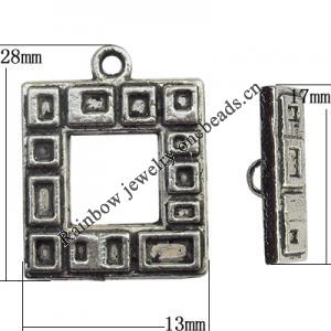 Clasp Zinc Alloy Jewelry Findings Lead-free, Loop:13x28mm, Bar:17x6mm Hole:2mm, Sold by Bag