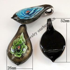 Inner Flower lampwork Pendant, Leaf 52x26x13mm Hole:About 6mm, Sold by PC