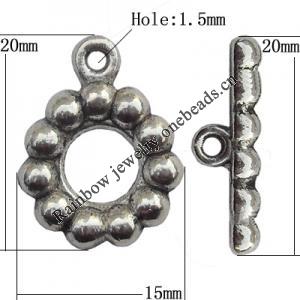 Clasp Zinc Alloy Jewelry Findings Lead-free, Loop:15x20mm, Bar:20x3mm Big Hole:1.5mm, Sold by Bag