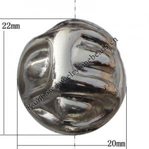 Jewelry findings, CCB plastic Beads platina plated, 22x20mm Hole:3mm, Sold by Bag