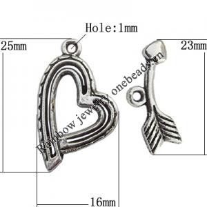 Clasp Zinc Alloy Jewelry Findings Lead-free, Loop:16x25mm, Bar:23x9mm Big Hole:1mm, Sold by Bag