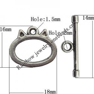 Clasp Zinc Alloy Jewelry Findings Lead-free, Loop:18x16mm, Bar:14x3mm Big Hole:2mm Small Hole:1.5mm, Sold by Bag