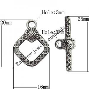 Clasp Zinc Alloy Jewelry Findings Lead-free, Loop:16x20mm, Bar:25x3mm Big Hole:3mm Small Hole:2mm, Sold by Bag