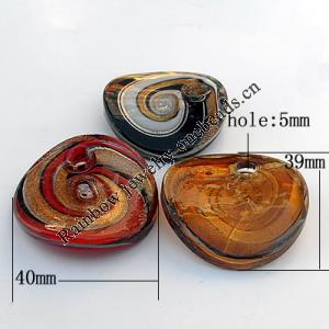 Gold Sand lampwork Pendant, 40x39x6mm Hole:About 5mm, Sold by PC