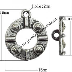 Clasp Zinc Alloy Jewelry Findings Lead-free, Loop:16x19mm, Bar:15x5mm Hole:2mm, Sold by Bag