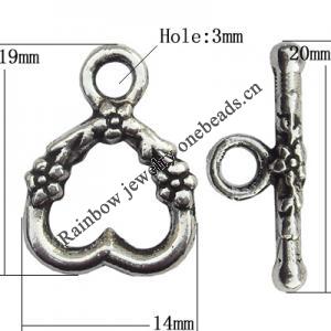 Clasp Zinc Alloy Jewelry Findings Lead-free, Loop:14x19mm, Bar:20x3mm Big Hole:3mm, Sold by Bag