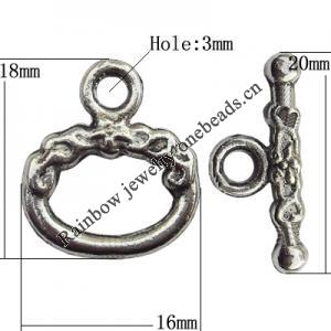 Clasp Zinc Alloy Jewelry Findings Lead-free, Loop:16x18mm, Bar:20x3mm Big Hole:3mm, Sold by Bag