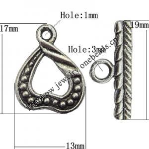 Clasp Zinc Alloy Jewelry Findings Lead-free, Loop:13x17mm, Bar:19x3mm Big Hole:3mm Small Hole:1mm, Sold by Bag