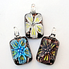 Inner Flower lampwork Pendant, Rectangle 25x50x13mm Hole:About 5mm, Sold by PC