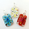 Inner Flower lampwork Pendant, Rectangle 25x48x13mm Hole:About 5mm, Sold by PC