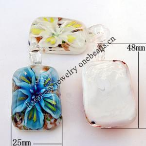 Inner Flower lampwork Pendant, Rectangle 25x48x13mm Hole:About 5mm, Sold by PC