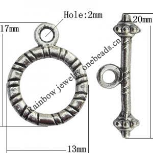 Clasp Zinc Alloy Jewelry Findings Lead-free, Loop:13x17mm, Bar:20x4mm Hole:2mm, Sold by Bag