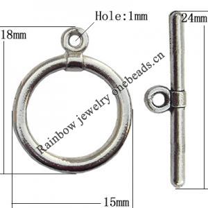 Clasp Zinc Alloy Jewelry Findings Lead-free, Loop:15x18mm, Bar:24x2mm Hole:1mm, Sold by Bag