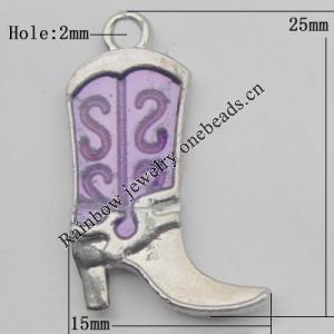 Pendant Zinc Alloy Enamel Jewelry Findings Lead-free, Boot 25x15mm Hole:2mm, Sold by Bag