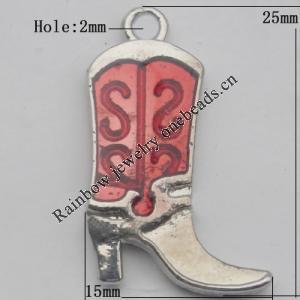 Pendant Zinc Alloy Enamel Jewelry Findings Lead-free, Boot 25x15mm Hole:2mm, Sold by Bag