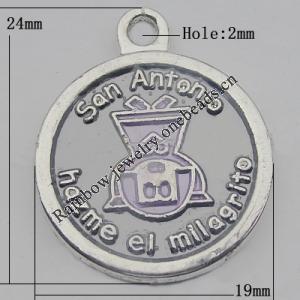 Pendant Zinc Alloy Enamel Jewelry Findings Lead-free, 24x19mm Hole:2mm, Sold by Bag