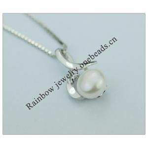 Sterling Silver Pendant/Charm with Pearl, 17.87x10.96mm, Sold by PC